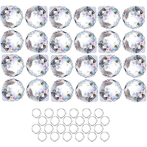 HDCRYSTALGIFTS Crystalsuncatcher 24pcs Clear Crystal Ball Prism Suncatcher Rainbow Pendants Maker, Hanging Crystals Prisms for Windows,20mm