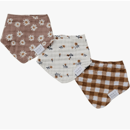 Mebie Baby Muslin Cotton Bib, Modern 3 Pack, Lightweight Baby Bib Set for Burp, Spit Up, Drool, Stylish Bandana Bibs Baby Accessories, Use All Day, for Boy or Girl, Great for Gift Registry for Baby