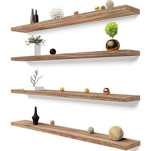 48 Inch Light Wood Floating Shelves for Wall Rustic Wall Shelf for Bedroom Living Room Set of 4