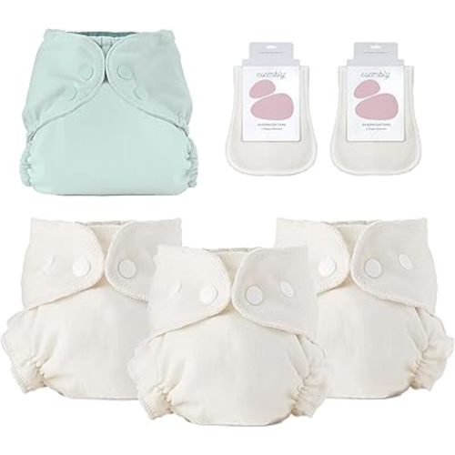 Esembly Nighttime Protection Bundle | Overnighters (4-Pack) and Cloth Diaper Bundle Set (Size 1, Mist)
