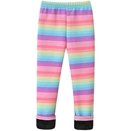 Girls Fleece Lined Leggings Winter Warm Thick Stretchy Ankle Length Pants Kids Toddler Printing Slim Pants Tights