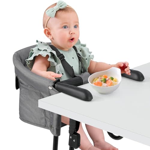 Ezebaby Hook on High Chairs, Secure Clip on High Chair for Baby, Compact Fold-Flat for Easy Storage, Fast Table Chair with Baby Seat, Portable Highchair Attaches to Table for Travel, Grey
