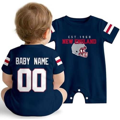 KREDE Baby Clothes Custom Baby Romper with Name Number, Personalized Bodysuit for Baby Boys Gifts