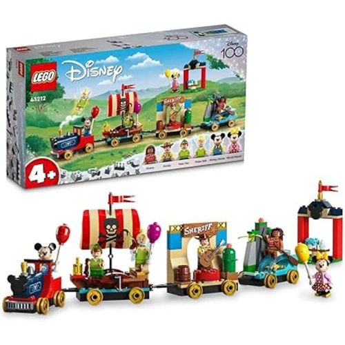 LEGO 43212 Disney - Train full of fun with Vaiana, Skinny, Peter Pan and Bell, Mickey and Minnie Mouse, Toy for children from 4 years old, Disney 100th anniversary