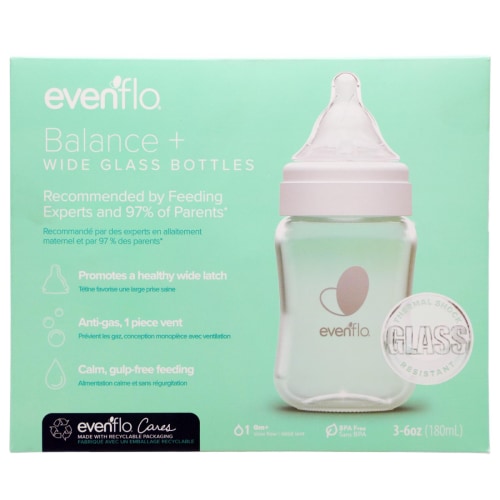 EVENFLO BALANCE+WIDE NECK GLASS BOTTLE 6OZ,3PK