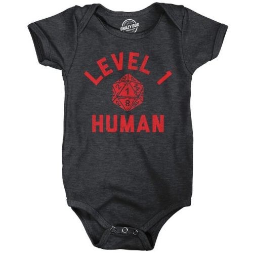 Level 1 Human Baby Bodysuit Funny Sarcastic Roleplay Game Graphic Jumper For Infants - Crazy Dog Baby Bodysuit Black 12 Months