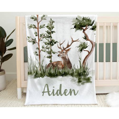 Personalized Elk Baby Name Blanket: Newborn Boy Swaddle