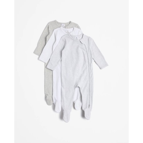 Baby Organic Cotton Print Zip Coveralls 3 Pack - Grey Marle | Target Australia