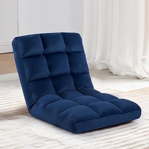 Floor Chair, 24 inches Wide Oversized Velvet Armless Lay Flat Floor seat Padded Meditation Chair with 6 Adjustable Position Ergonomic Comfortable Convenient(LRSF-013-NAVY)