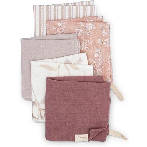 Crane Baby Violet Wildflower Cotton Baby Washcloths, 100% Cotton Muslin Set of 5, Soft Baby Wash Cloths for Newborn Bath Essentials, Infant Face Cloths, Shower Gift For Babies, Newborn Bath Essentials