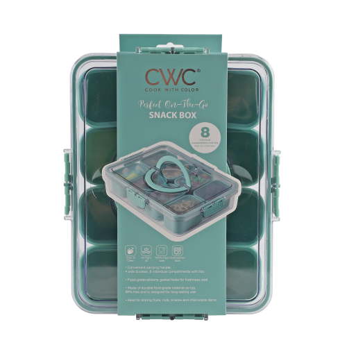 Cook With Color 8-Compartment Snackle Box, Charcuterie Container, Divided Serving Tray with Lid and Handle, Sage