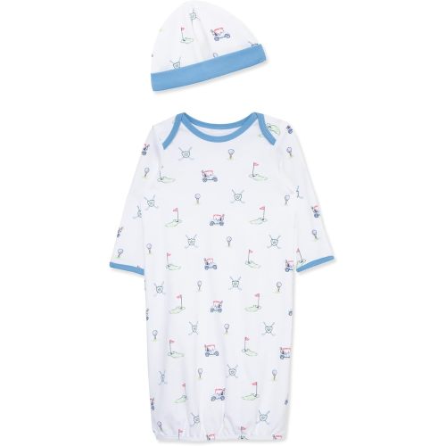 Little Me Clothes for Baby Boys' 2-Piece Nightgown and Cap Set 100% Cotton with Elastic Bottom, Baby Essentials, 0-3 Months