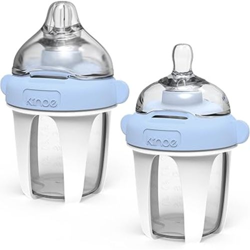 Kiinde Active Latch Silicone Baby Bottle, Anti Colic, Leak Proof, Easy to Clean, Includes 2 Medium Flow Active Latch Nipples with Covers, 4 Ounce, 2 Count, Blue