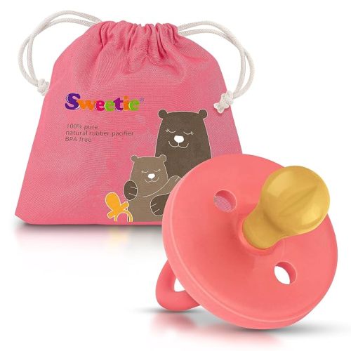 SWEETIE Rubber Pink Pacifier Natural Rubber Pacifier Rounded (0-6 Month, Pink)