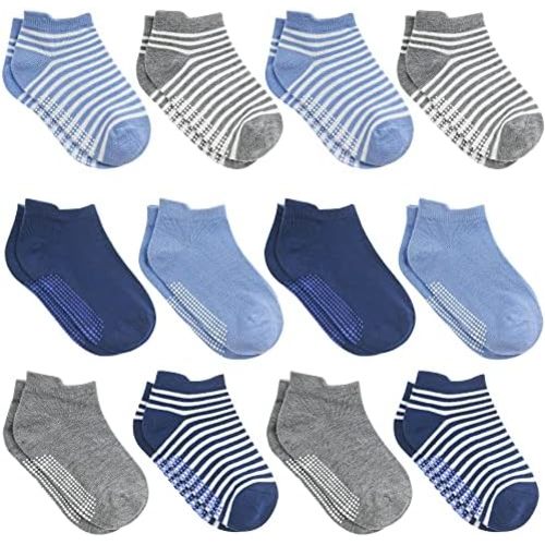 Debra Weitzner Toddler Socks With Grips - 12 Pack Ankle Cotton Grip Socks for Baby Boys Girls Infant's and Kids 6-M - 5 years