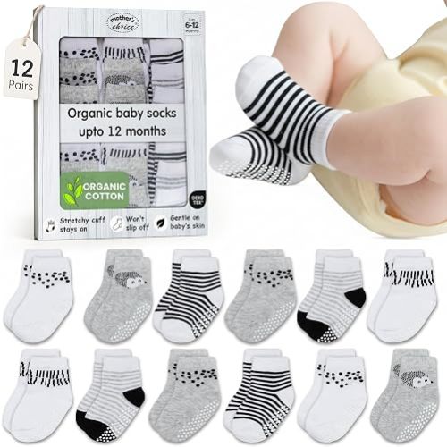 Organic Cotton Blend 12 Baby Socks for Unisex Infant 6-12 M Gift