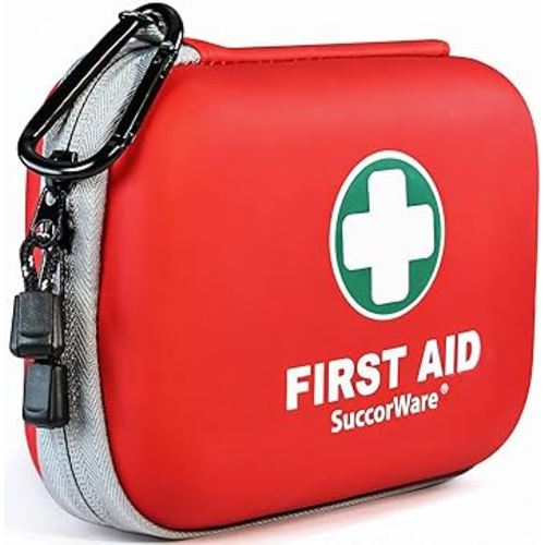 150 Pieces Mini First Aid Kit - Small Medical Kit with Hard Shell - Emergency First Aid Kit for Car, Travel, Home, Outdoor, Office, Camping, Hiking (Red)