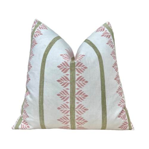Thibaut Fern Stripe Pillow -  Blush. Accent Stripe Pillow Sage Green, Cream, Decorative Linen Pillows, Euro Sham Case Blush, Green, Cream