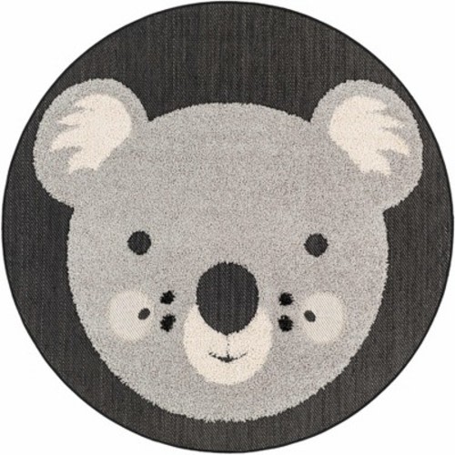 Hauteloom Kids Room, Nursery Round Area Rug - Outdoor Patio Safe - Animal Koala Playroom Carpet - Gray, Black, Cream - 3'11"