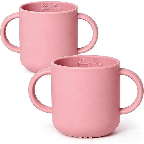 ROCCED Silicone Training Cup for Infants 2 Handles, Toddler Learning Cup Baby Drinking Open Cups Easy Grip Handles Toddler Cup for 6 Months+ 150ml/5oz-Pale Mauve
