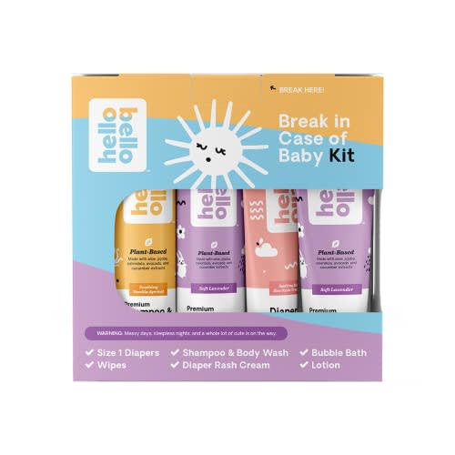 Hello Bello Break in Case of Baby Gift Set - Includes Hypoallergenic Ultra-Soft Diapers, Shampoo & Body Wash, Bubble Bath, Baby Lotion, Diaper Rash Cream, and Wipes (Scents May Vary)