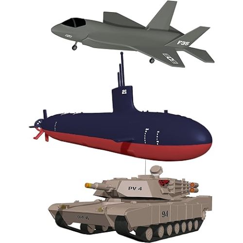 SplashEZ Bath Toys for Kids Ages 4-8, Kids Bath Toys for Boys, Mold Free No Hole Sealed, Soft Durable Army Play Set Submarine Tank Airplane Jet, No Mold for Water Tub & Pool, Ages 0-1-3-4-5-6-8