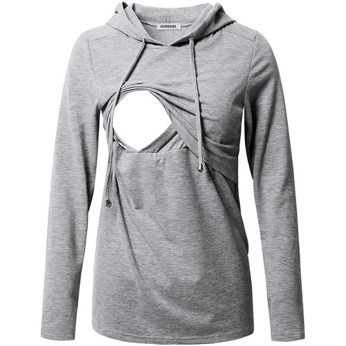 Women's Nursing Hoodie Sweatshirt Long Sleeves Breastfeeding Maternity Tops Casual Clothes