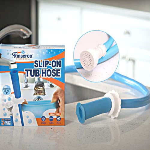 Rinseroo Tub Faucet Hose and Sprayer: Slips On to Tub Spout for Hair Washing, Baby or Dog Bath. Bathtub Faucet Showerhead Attachment. Shower Adapter for Tub Faucet. Fits All Tub Spouts Up to 3" Wide.