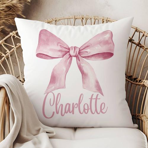 Coquette Custom Name Pillow, Pink Bow Nursery Decor, Gift for Nursery, Baby Gift for Girls, Personalized Gift for Girls, Monogram Pillow