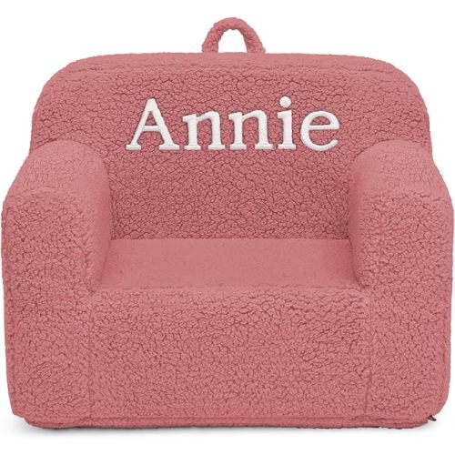Delta Children Personalized Sherpa Cozee Chair - Customize with Name – Foam Kids Chair for Ages 18 Months and Up, Rose