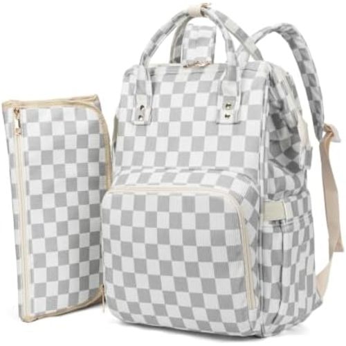 Baby Diaper Bag Backpack for Mom, Large Capacity Baby Essentials Travel Tote, Multifunction Baby Bag with Changing Pad, Stroller Straps, Pacifier Case, Baby Shower Gifts, Corduroy Checkered Gray