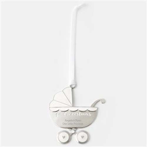 Engraved Baby's First Christmas Carriage Metal Ornament