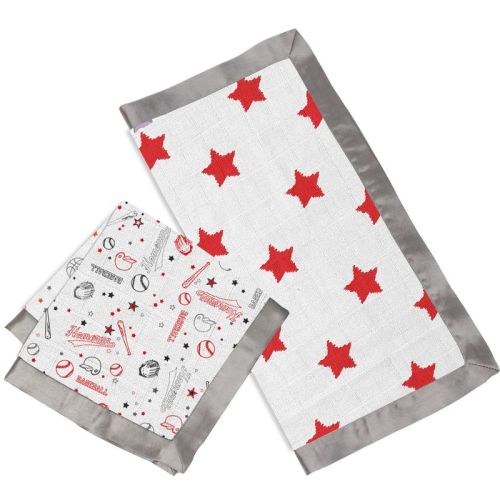Bacati - Baseball Red/Gray Muslin 2 pc Security Blankets