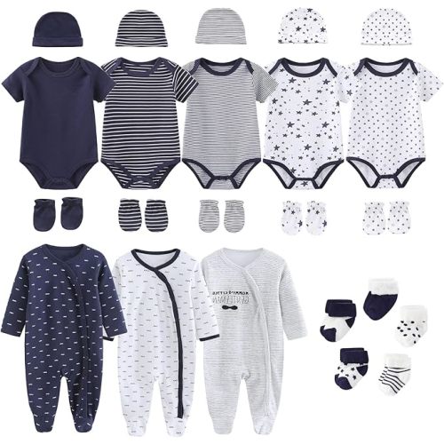Ruliby New Born Clothes Cotton Baby Bodysuit Soft Romper and Accessories Layette Set 0-12 Months, 23-pack