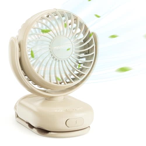 Momcozy Portable Stroller Fan with Clip | 4-Speed Mini-Fan for Carrier | Personal Fans Ultra Light 0.26lb | Gaps 4.5mm | Handheld Cooling | Rechargeable Rotate for Diaper Backpack/Table/Chair