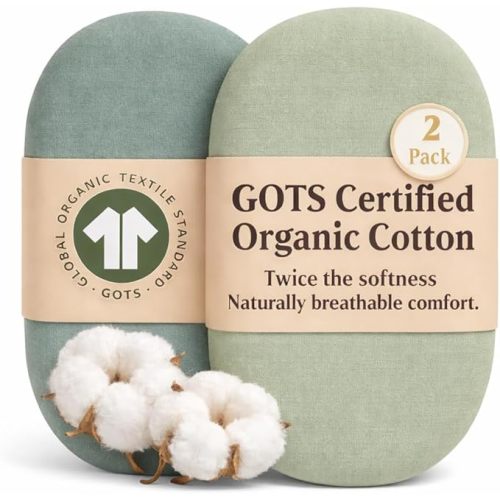 GOTS Organic Bassinet Sheets Compatible with Halo Bassinest Swivel Sleeper, Delta Children Simmons Kids Bassinet, Arms Reach Versatile Oval/Rectangle Pads, Premium Weight Turkish Cotton