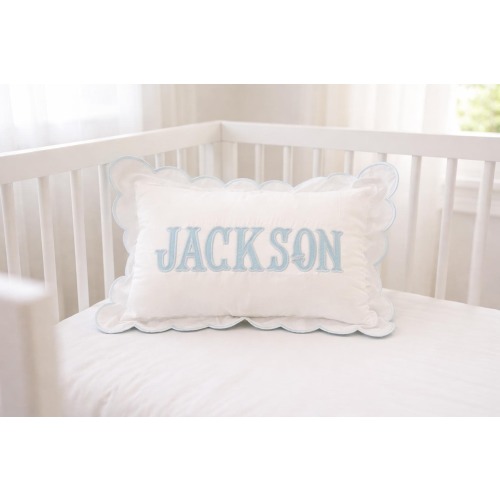Personalized Baby Name Pillow Cover | Scalloped Nursery Pillow | Custom Embroidered Baby Pillow | Boy Nursery Decor | Baby Shower Gift