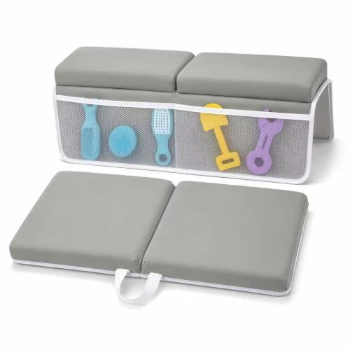 Bath Kneeler and Elbow Rest Set, for Baby Bathing, 1.5" Thick | 6-suction-cup neoprene & PE cotton knee cushion, washable, quick‑dry foldable non‑slip for comfy parent knee care