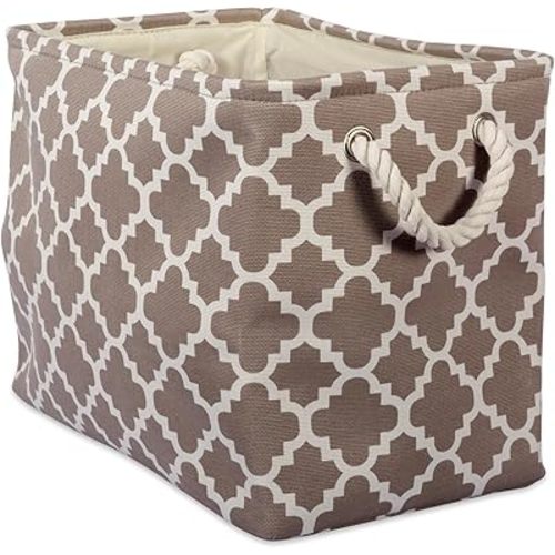 DII Polyester Container with Handles, Lattice Storage Bin, Large, Brown