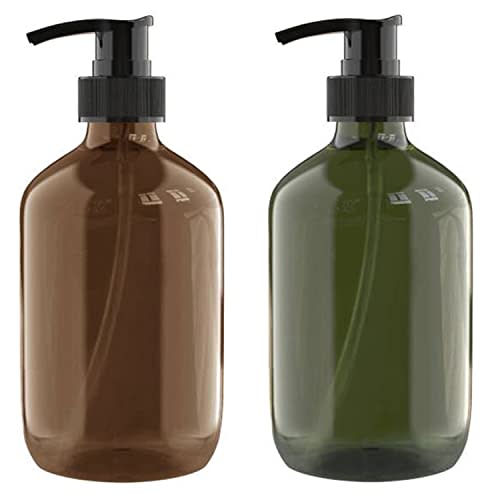 2 PCS 10 OZ Pump Bottle Plastic Pump Lotion Dispenser Empty Bottles Refillable Plastic Containers for Shampoo Lotion Body Wash, Creams, Moisturizer, Massage Oil, Multicolor
