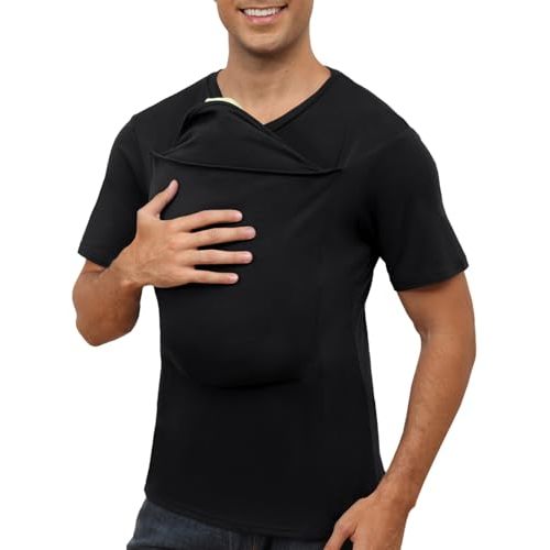 ThusFar Mens Baby Carrier Shirt Dad Shirt for Men Short Sleeve Baby Wearing T-Shirt V Neck Pocket Tee Shirts