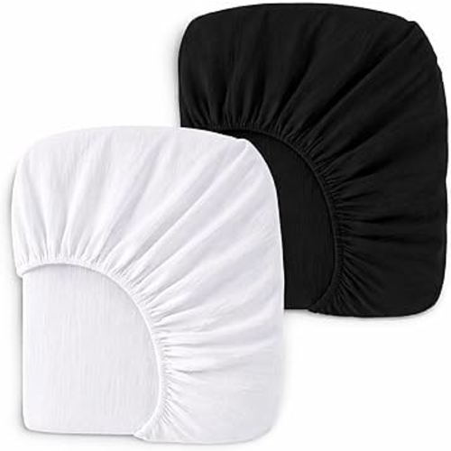 2 Pack Muslin Crib Sheets for Boys & Girl- Neutral Breathable Cotton Crib Mattress Sheets Fitted for Standard 28"x 52"- Nursery Décor No Slip Bed Sheets- Black & White