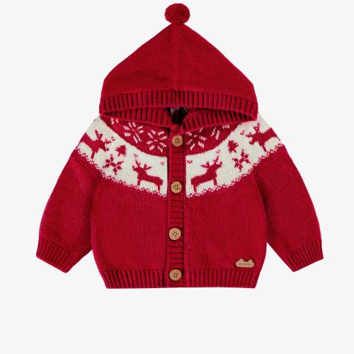 Cardigan rouge en tricot avec motifs jacquard, naissance | Souris Mini - Souris Mini