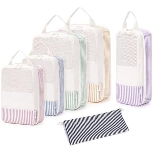 Narwey 6 Set/5 Set Compression Packing Cubes for Travel Kids Women Carry on, Packing Organizers Bag for Backpack Luggage Suitcase Duffle Bags