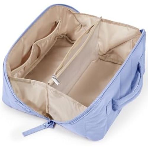 BAGSMART Travel Makeup Bag for Women, Portable Water-resistant Cosmetic Case, Puffy Padded Make Up Organizer Pouch, Open Flat Toiletry Bag for Toiletries, Brushes, Purple