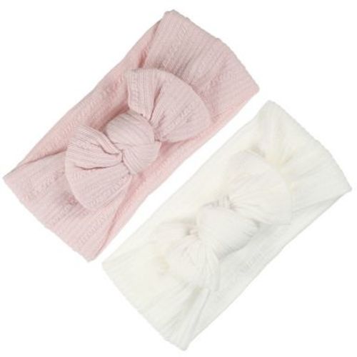 Unique Bargains Girl's Soft And Breathable Stripe Bow Headbands 6.69"x2.95" 2 Pcs White Pink