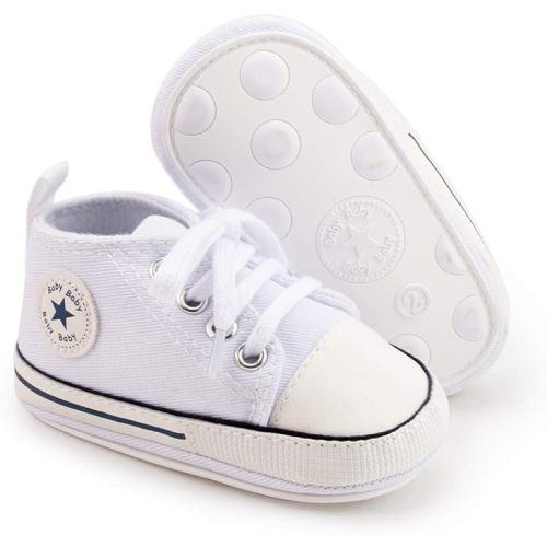 KIDSUN Unisex Baby Boy Canvas Sneaker Soft Sole Infant Lace up Newborn Ankle Toddler First Walkers Crib Shoes - 6-12 Months Infant - color: A0_white_rubber Sole