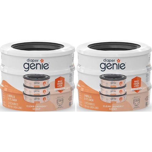 Diaper Genie Bags Refills 270 Count (Pack of 6) Clean Laundry Scent | Diaper Pail Refills with Max Odor Lock | Holds up to 810 Newborn Diapers