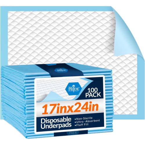 MED PRIDE Disposable Bed Pads 17x24 100 Count Absorbent Bed Liners for Incontinence Kids Adults Elderly Pets Leak-Proof Bed Wetting Pads