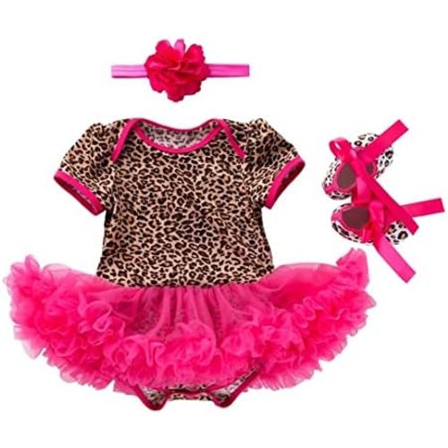 Infant Baby Leopard Zebra Printed Outfit Cotton Tutu Dress Shoes Headband